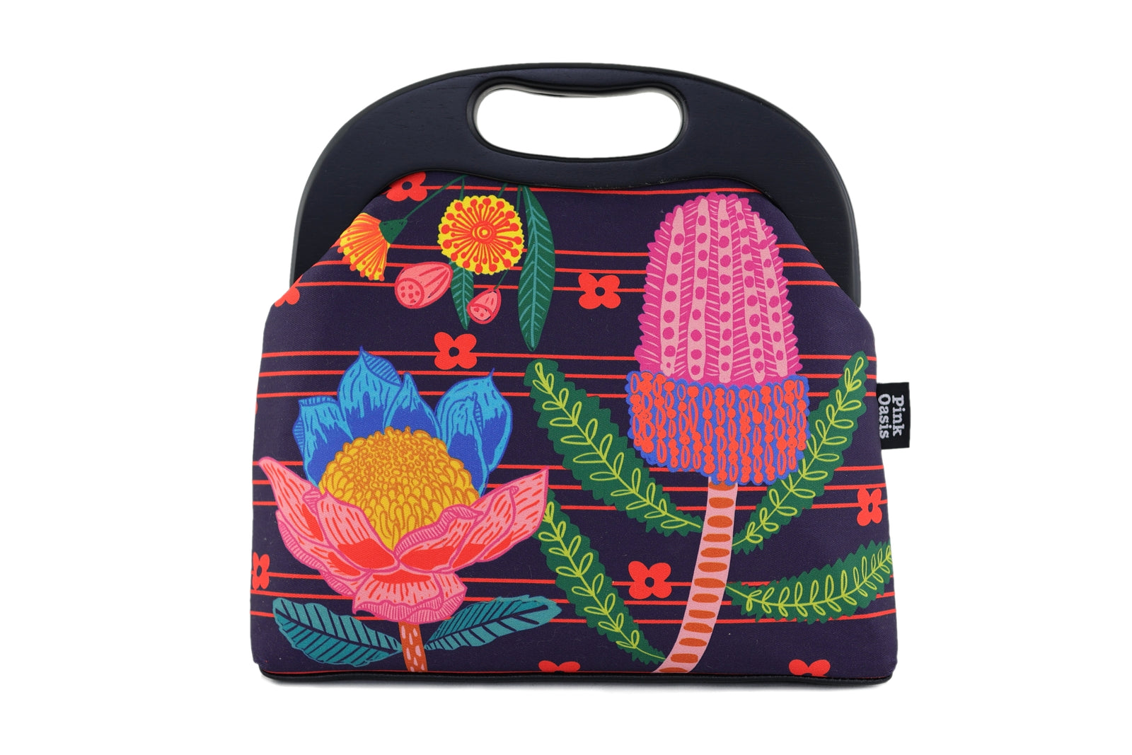 Australian Native Flowers Large Wood Frame Bag | PINK OASIS