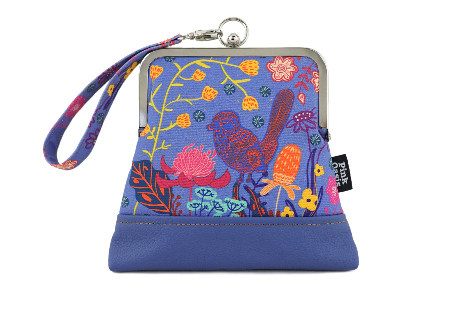Blue Wren, Waratah & Banksia Blue Bottom Wristlet | PINK OASIS