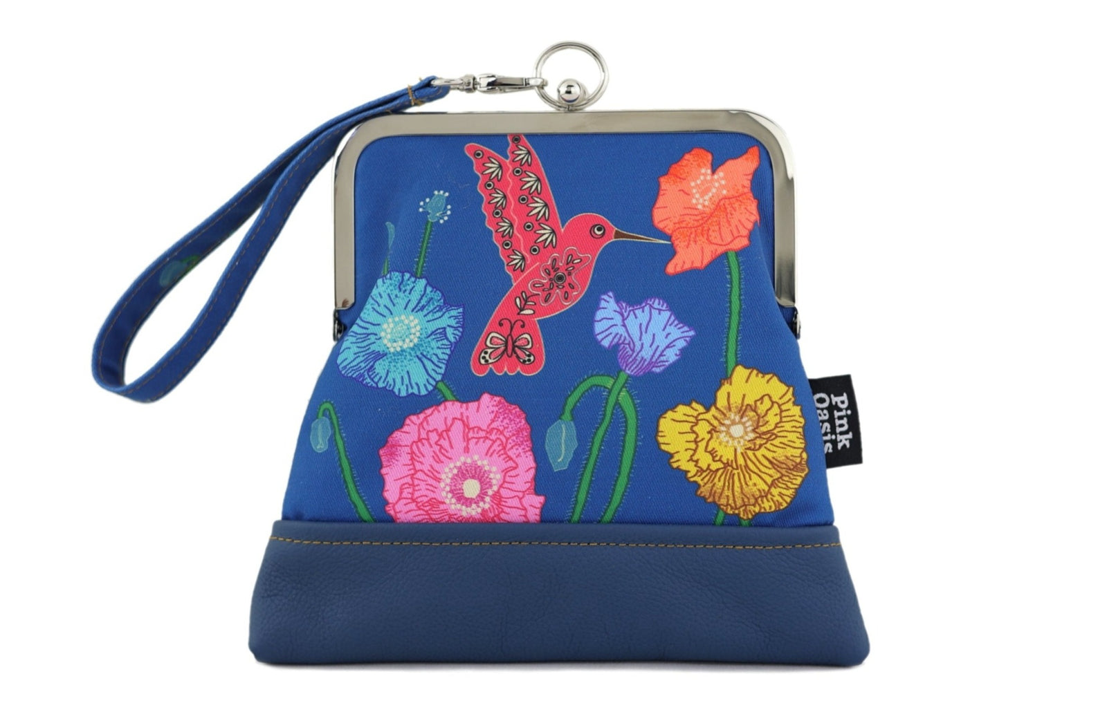 Poppies & Hummingbird Navy Bottom Wristlet | PINK OASIS