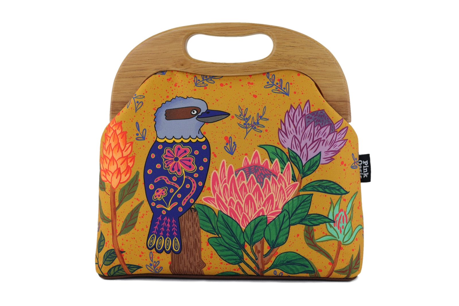 Kookaburra and Proteas Large Wood Frame Bag | PINK OASIS