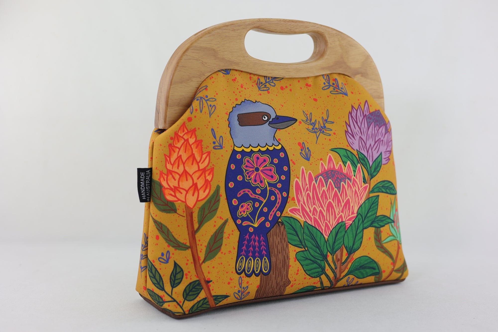 Kookaburra and Proteas Large Wood Frame Bag | PINK OASIS