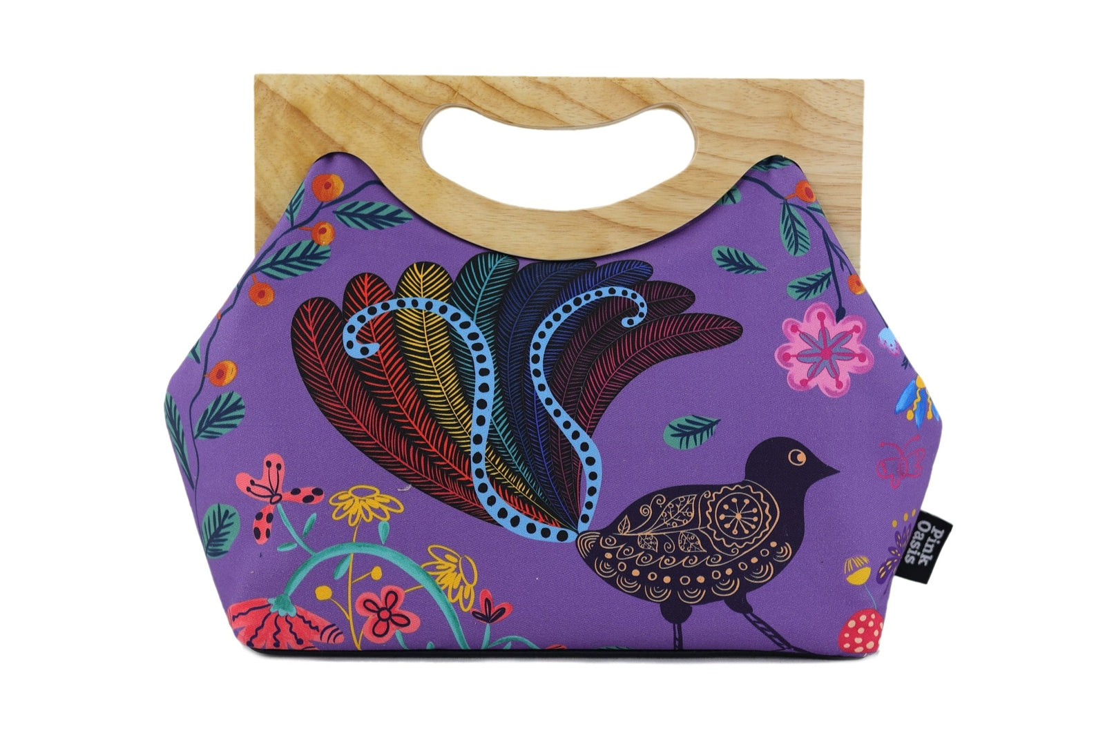 Lyre Bird Medium Size Wood Frame Bag | PINK OASIS