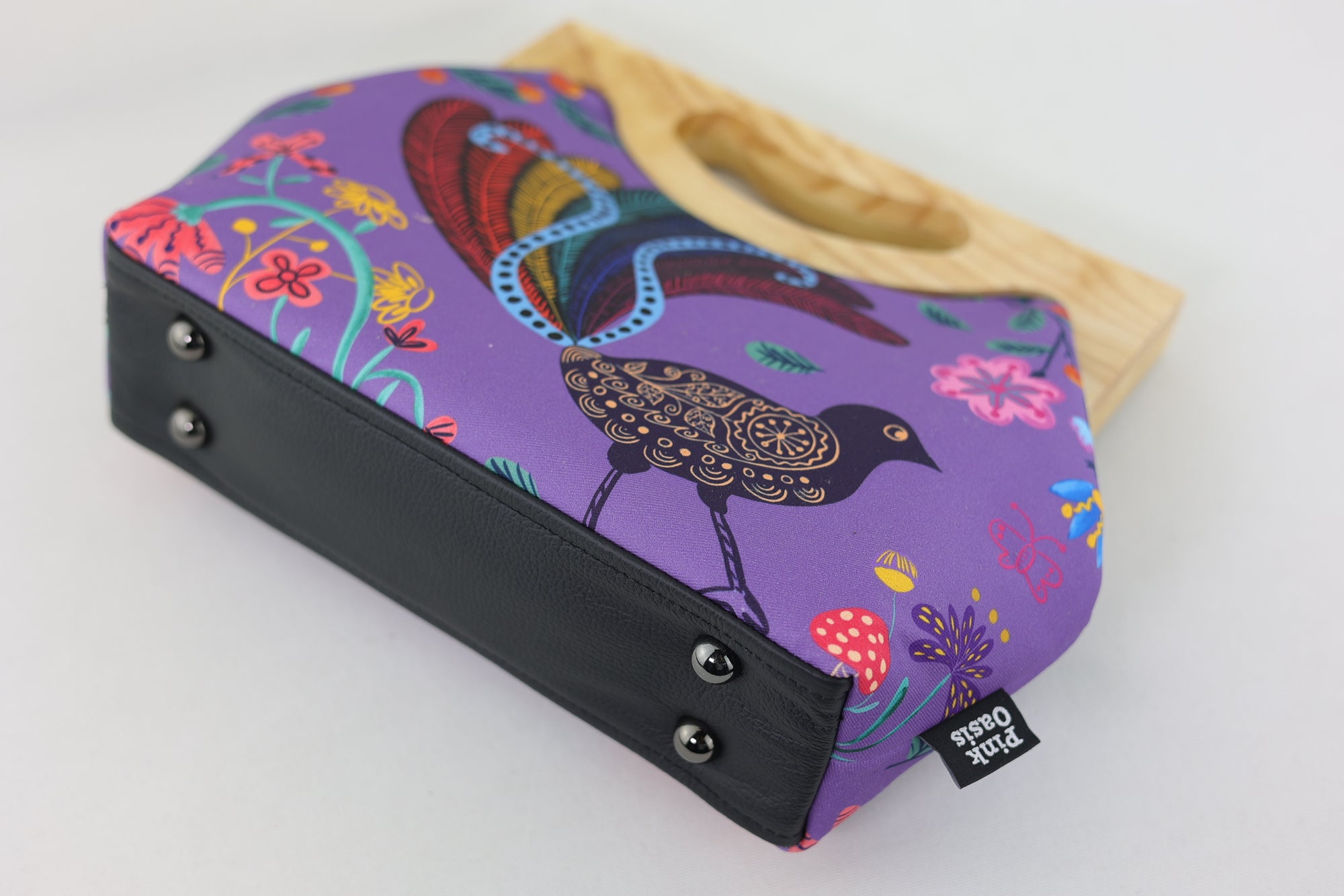 Lyre Bird Medium Size Wood Frame Bag | PINK OASIS