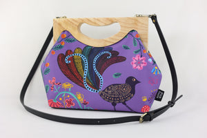 Lyre Bird Medium Size Wood Frame Bag | PINK OASIS