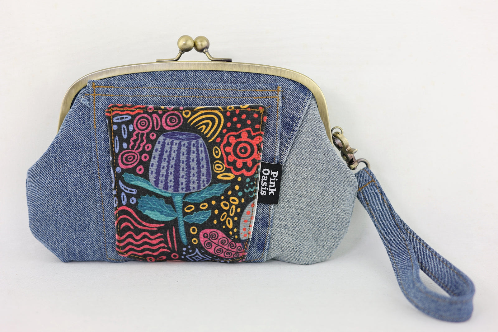 Banksia Denim Wristlet Wallet (with Double Kisslock Clasps)