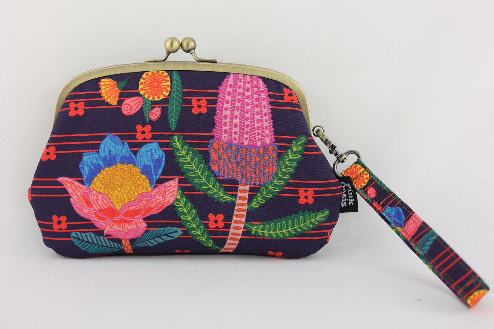 Australian Native Flowers Wristlet Wallet (with Double Kisslock Clasps)