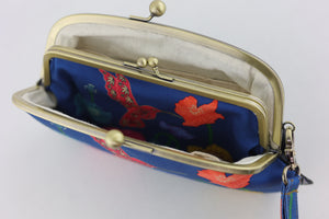 Poppies & Hummingbird Wristlet Wallet (with Double Kisslock Clasps)