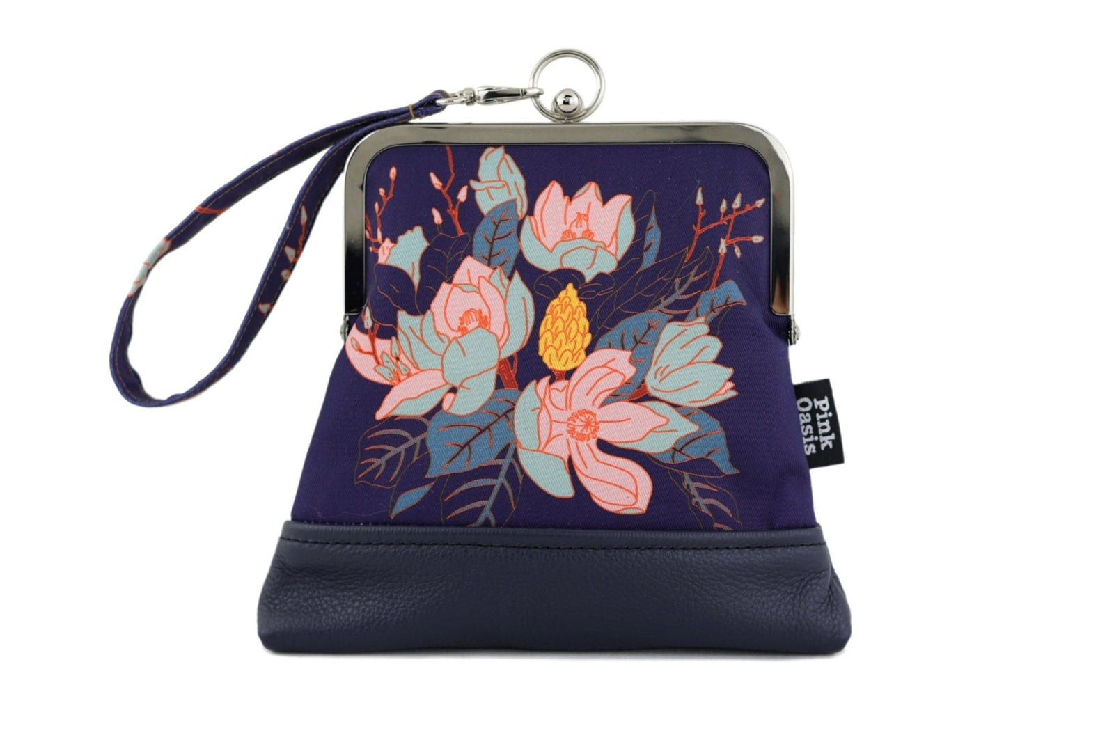 Magnolia Floral Wristlet Navy | PINK OASIS