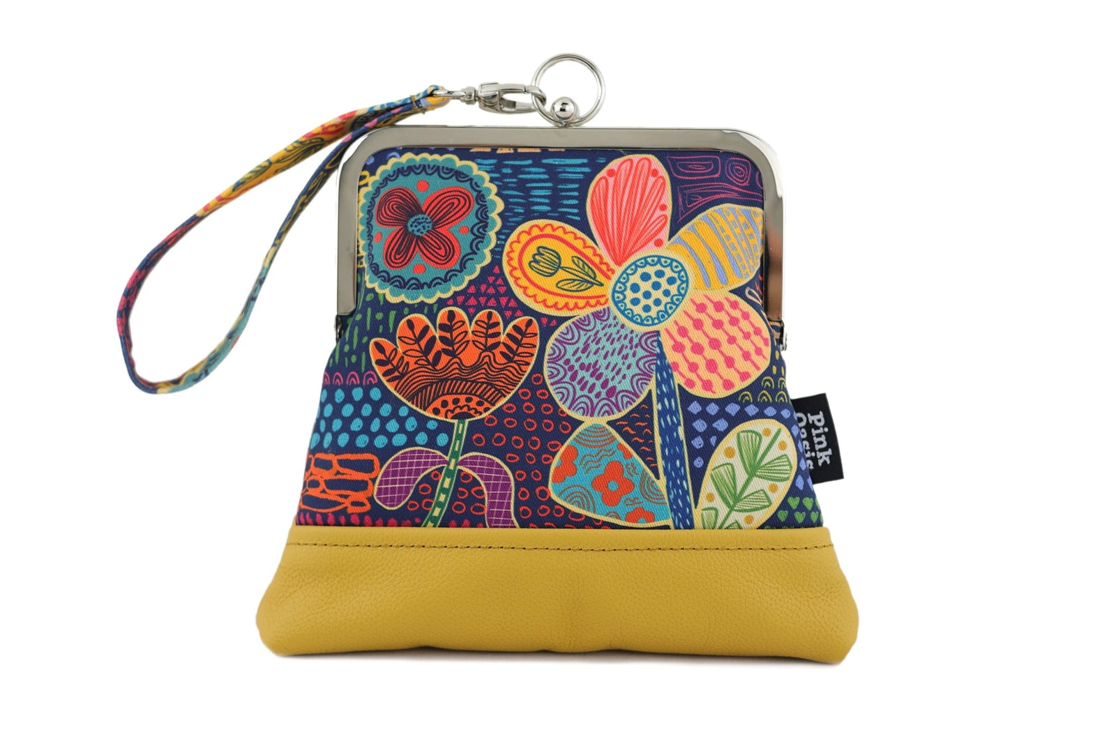 Doodle Flora Wristlet Mustard Bottom | PINK OASIS