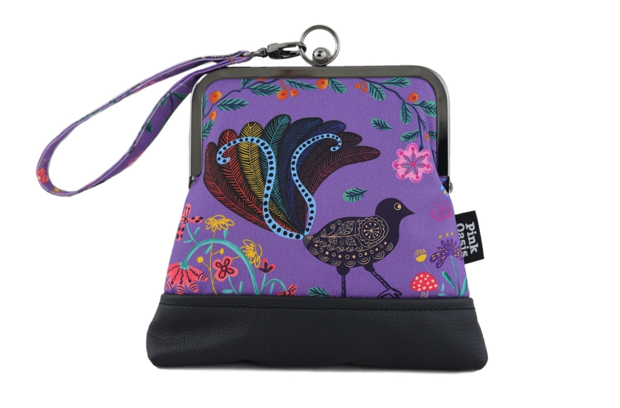 Lyre Bird Navy Bottom Wristlet | PINK OASIS