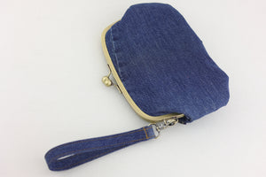 Frida Down Under Denim Wristlet Wallet (with Double Kisslock Clasps)