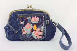 Magnolia Denim Wristlet Wallet (with Double Kisslock Clasps)