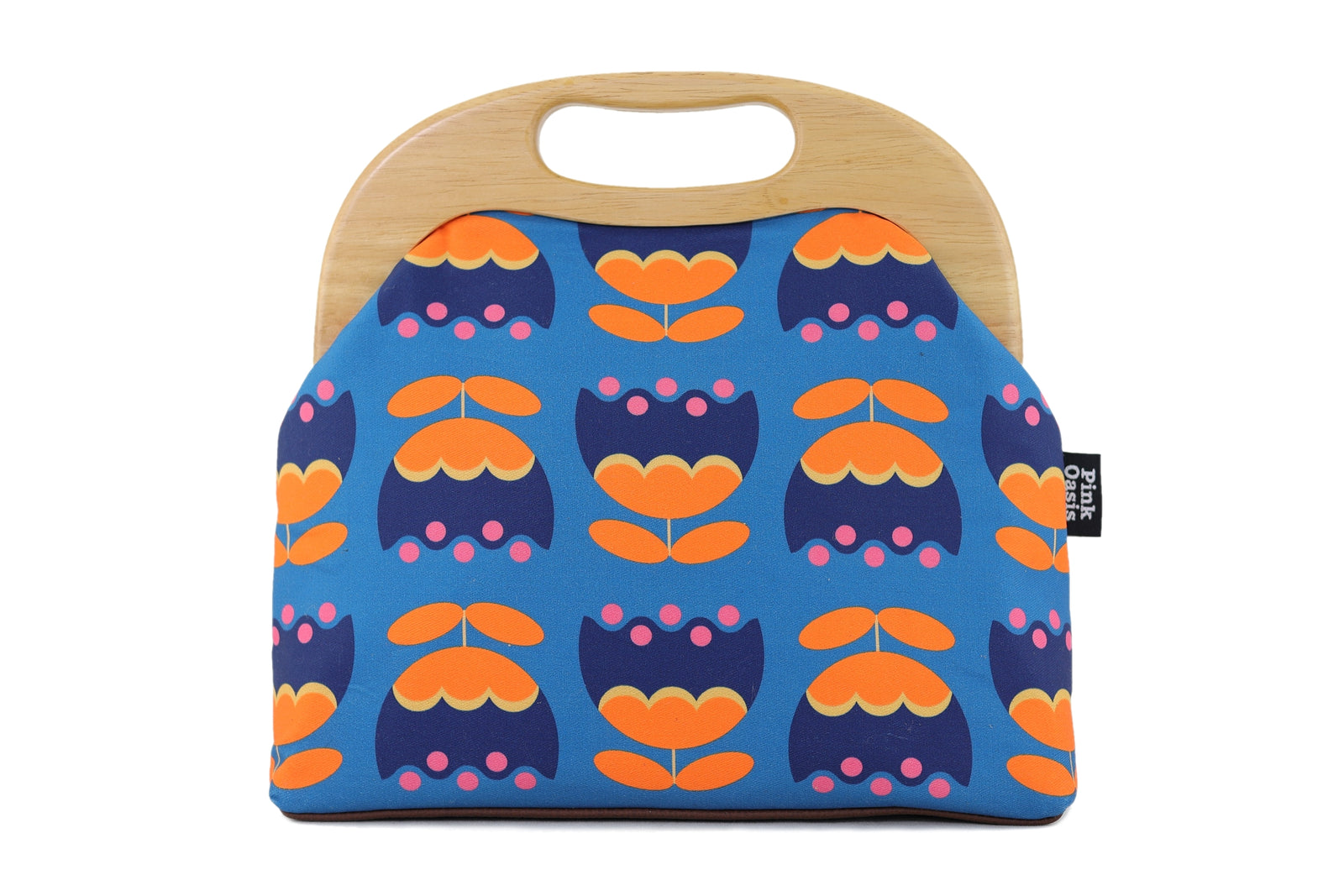 Orange & Teal Tulip Flowers Large Wood Frame Bag | PINK OASIS