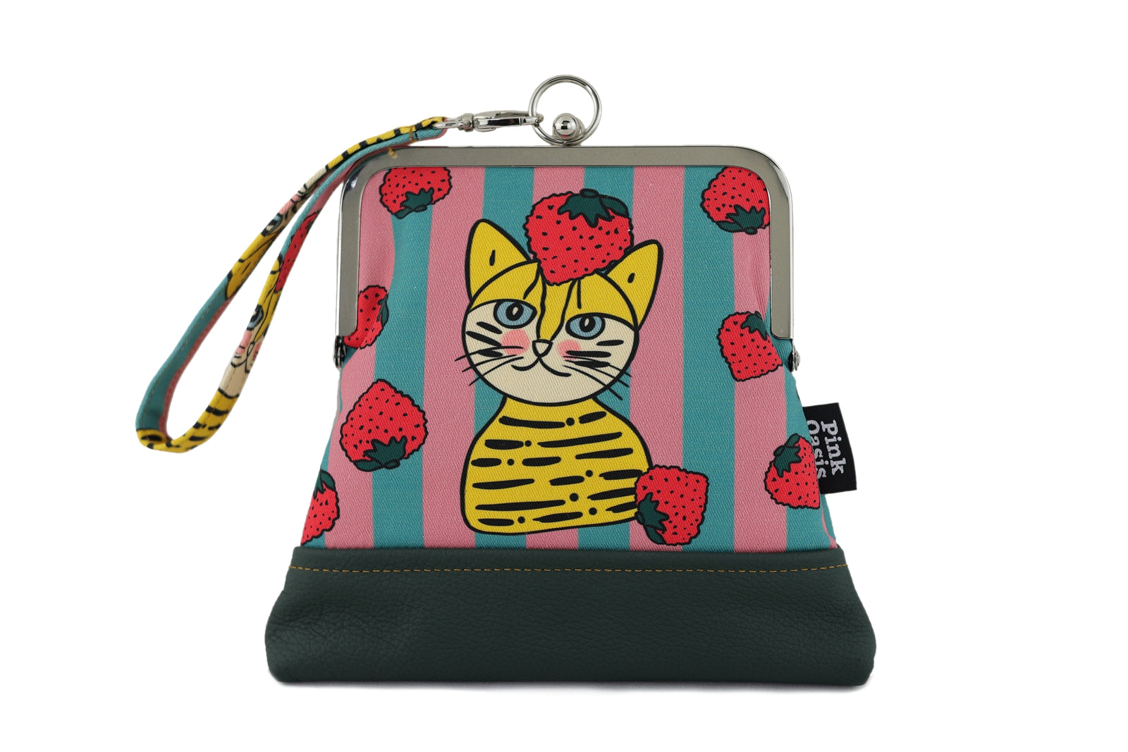 Cat and Strawberries Wristlet | PINK OASIS
