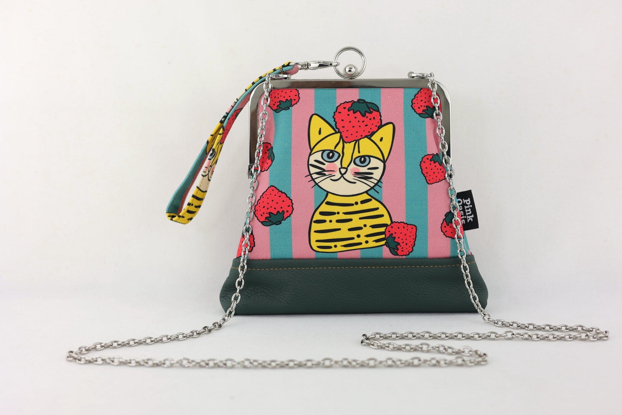 Cat and Strawberries Wristlet | PINK OASIS