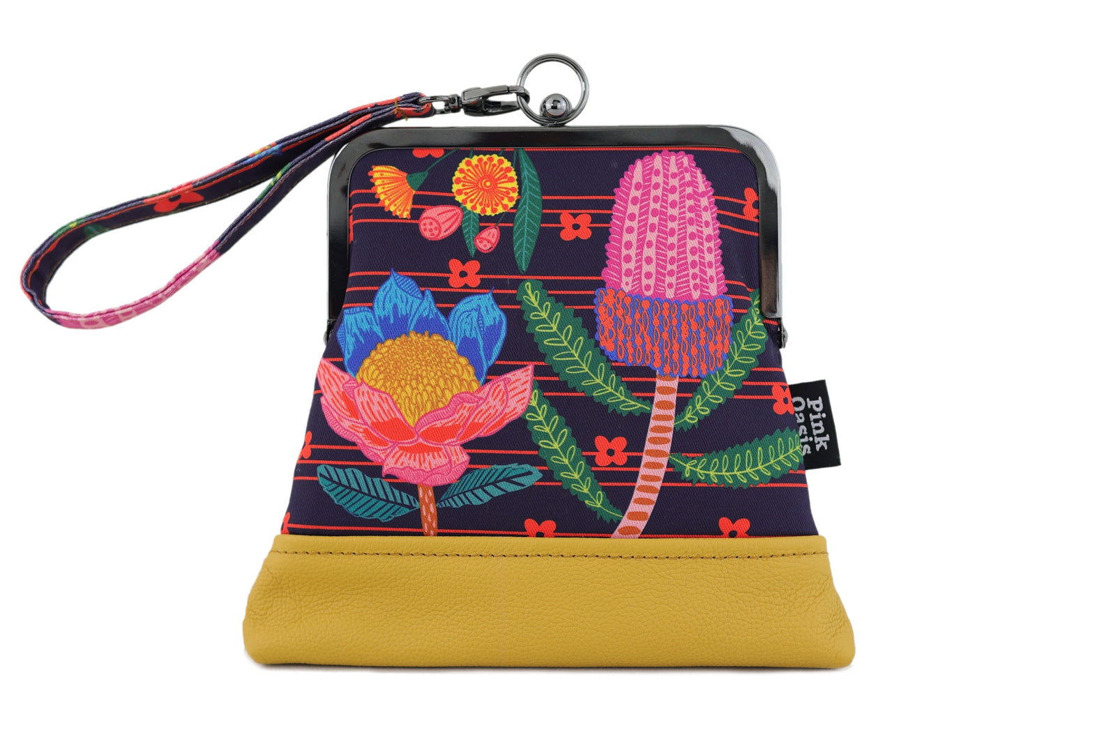 Australian Native Flowers (Mustard Bottom) Wristlet | PINK OASIS