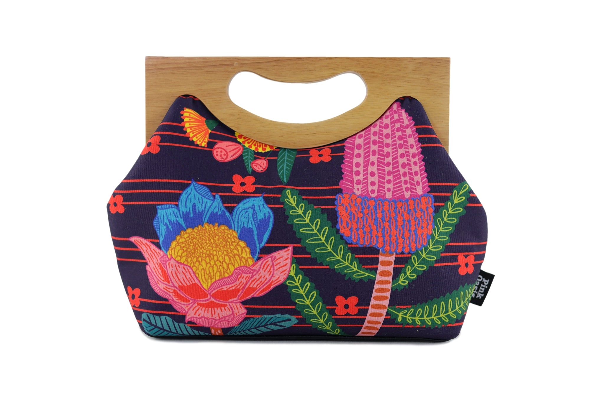 Australian Native Flowers Medium Size Wood Frame Bag | PINK OASIS