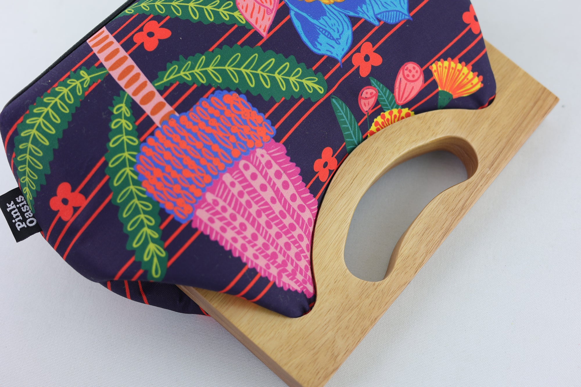 Australian Native Flowers Medium Size Wood Frame Bag | PINK OASIS
