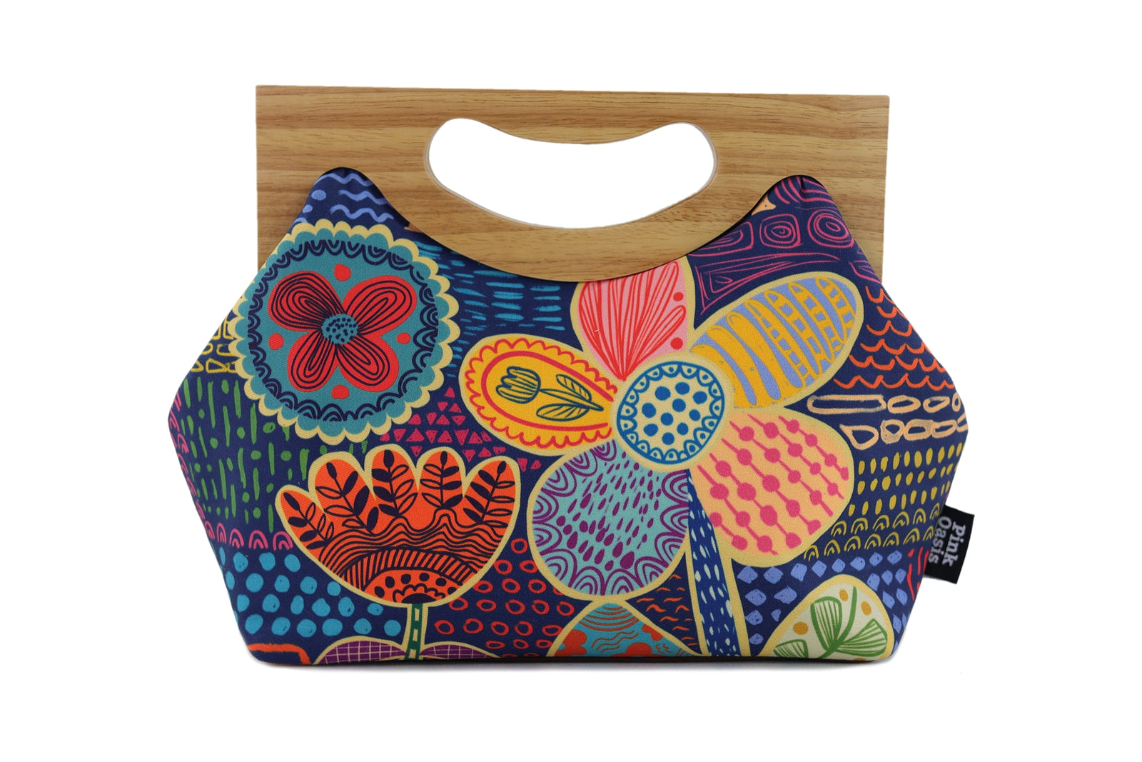 Doodle Flora Medium Size Wood Frame Bag | PINK OASIS