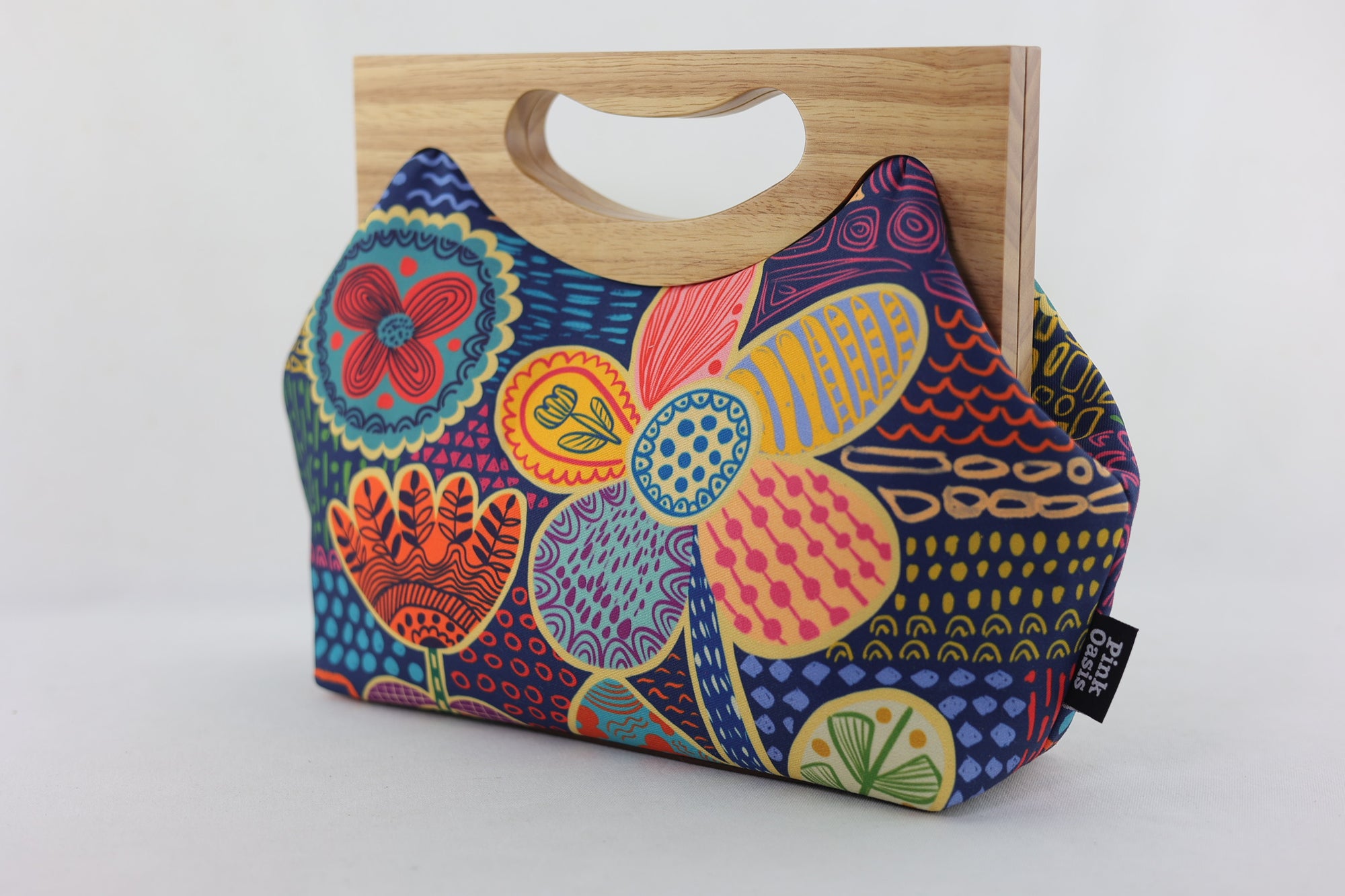 Doodle Flora Medium Size Wood Frame Bag | PINK OASIS