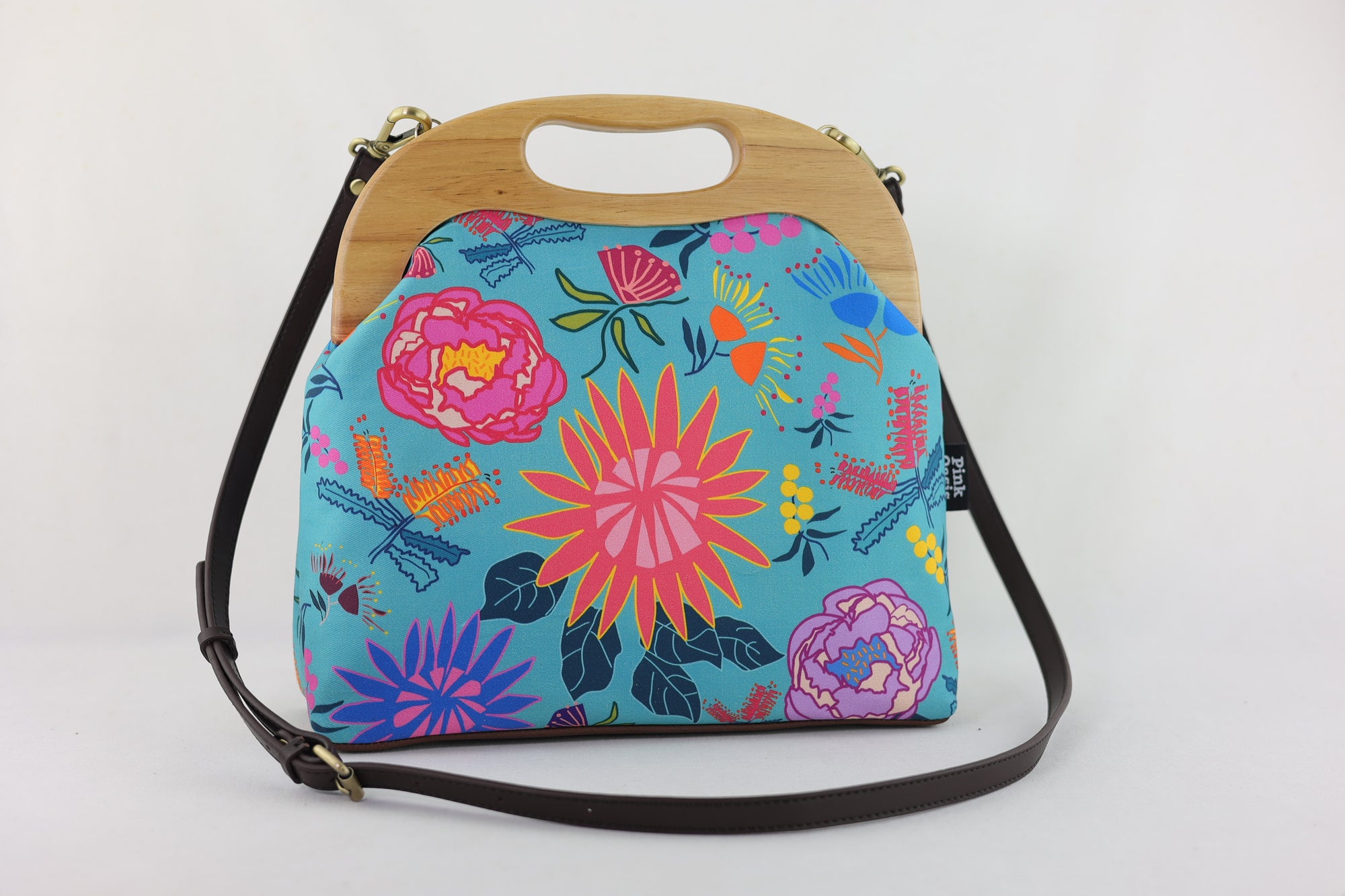 Bright & Bold Flowers Large Wood Frame Bag | PINK OASIS