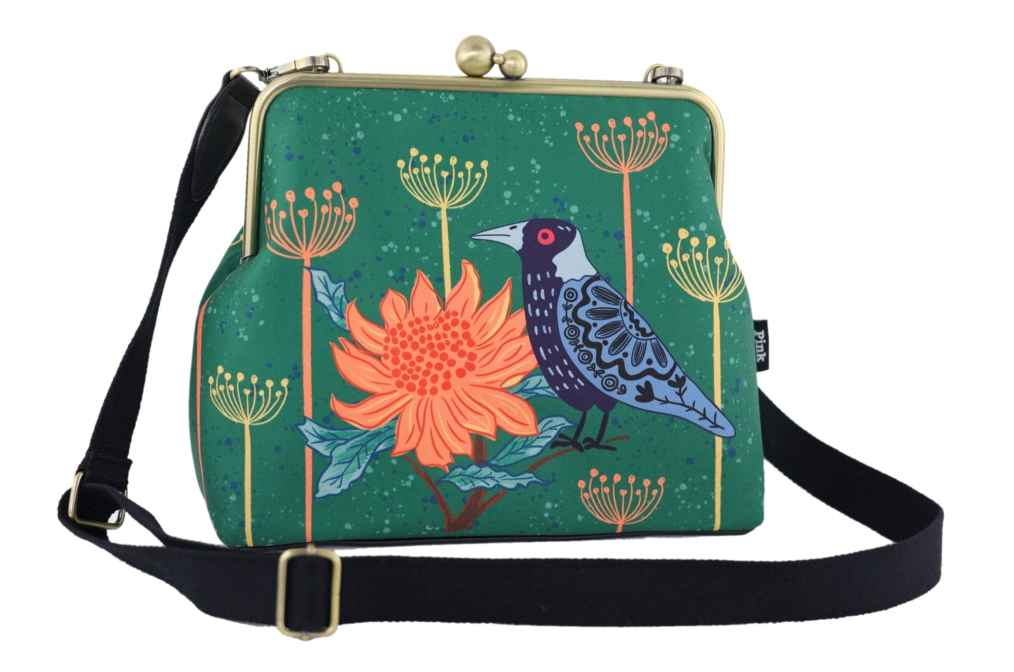 Magpie & Waratah Green Crossbody Bag with Webbing Strap | PINK OASIS