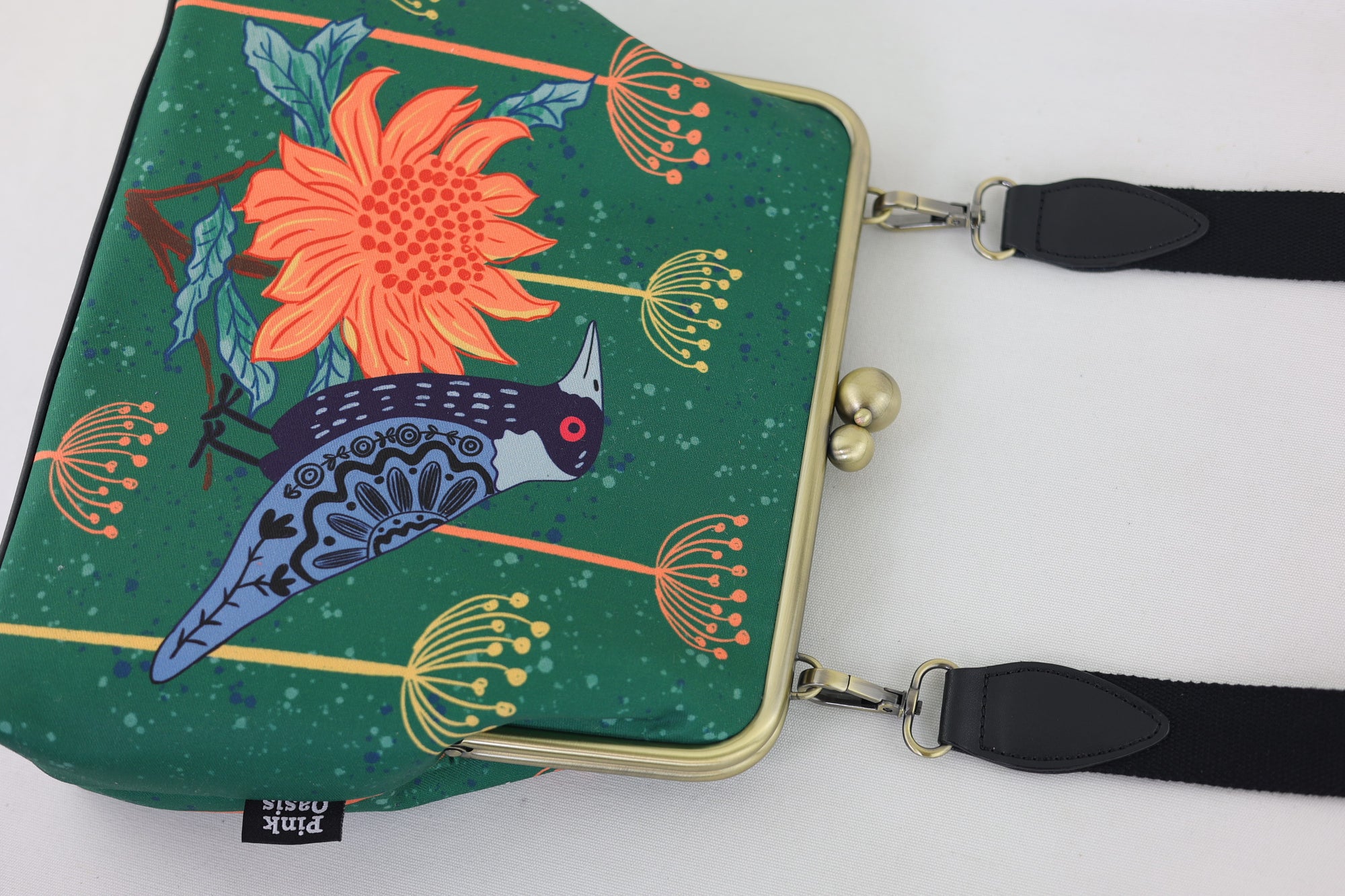 Magpie & Waratah Green Crossbody Bag with Webbing Strap | PINK OASIS