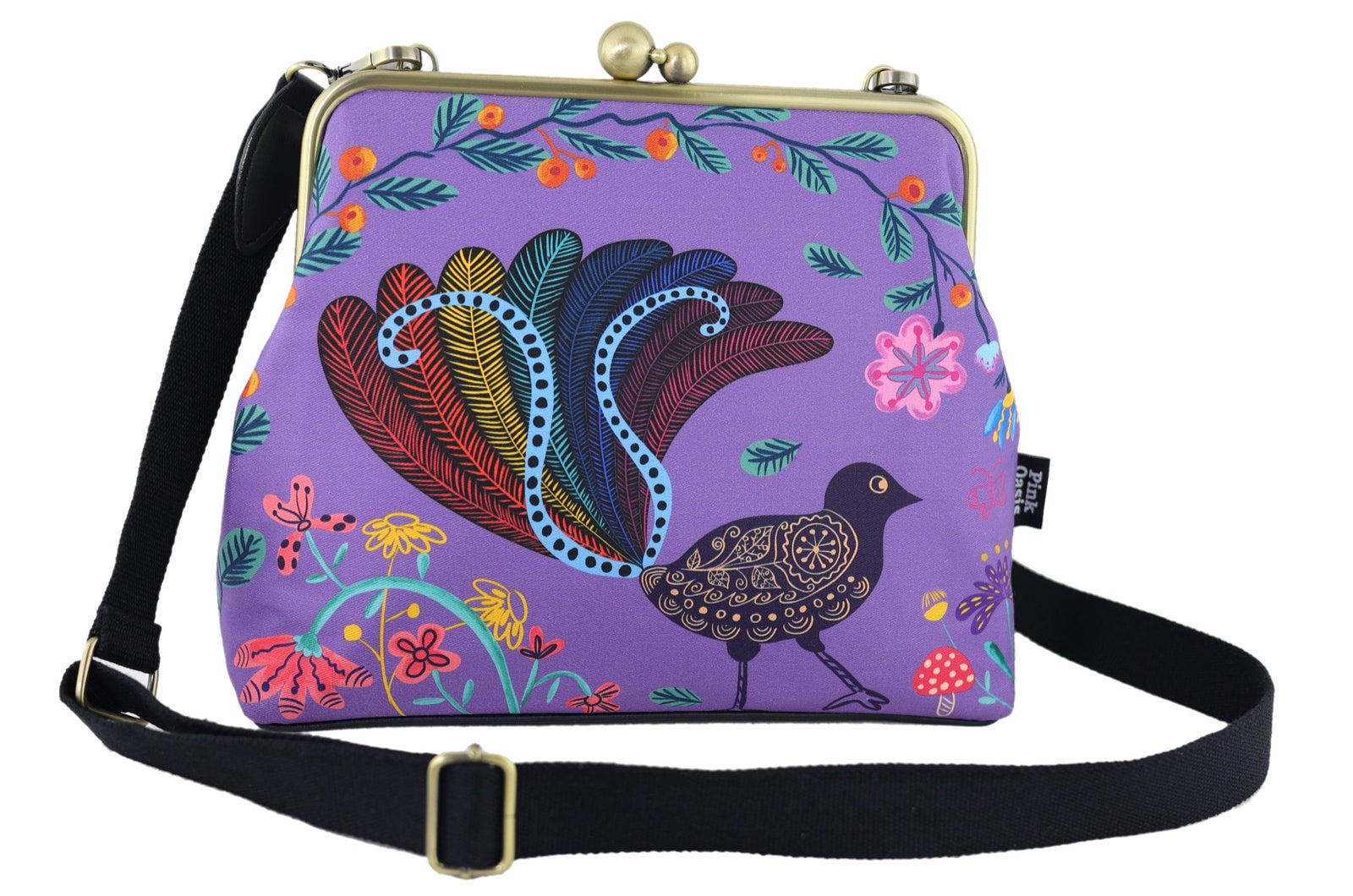Lyre Bird Crossbody Bag with Webbing Strap | PINK OASIS