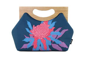 Torch Ginger Flower Emerald Medium Size Wood Frame Bag | PINK OASIS