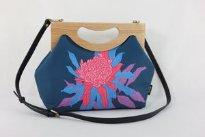 Torch Ginger Flower Emerald Medium Size Wood Frame Bag | PINK OASIS