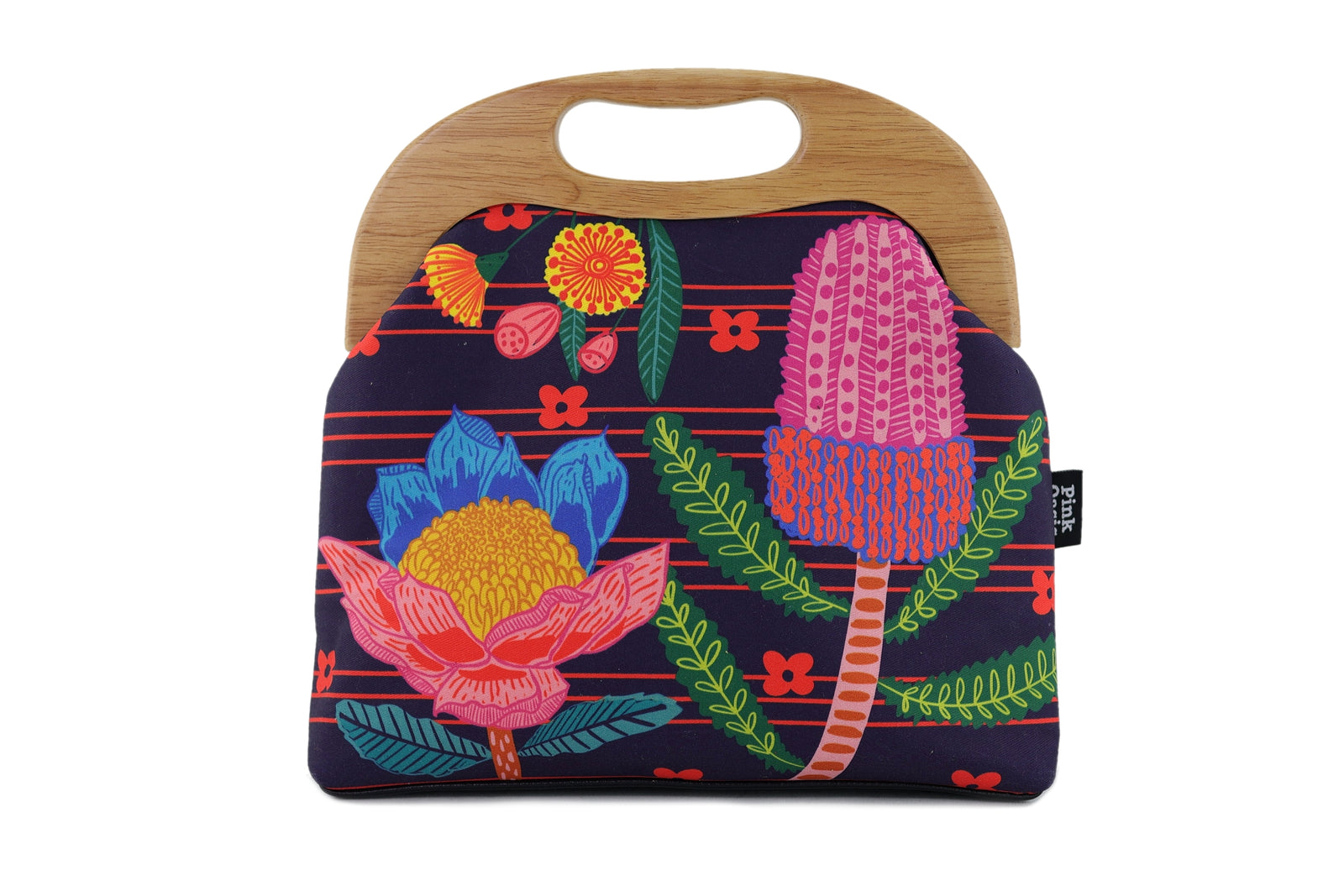 Australian Native Flowers Large Wood Frame Bag | PINK OASIS