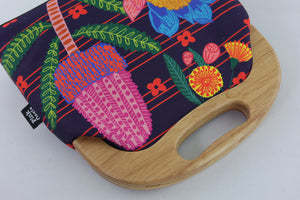 Australian Native Flowers Large Wood Frame Bag | PINK OASIS