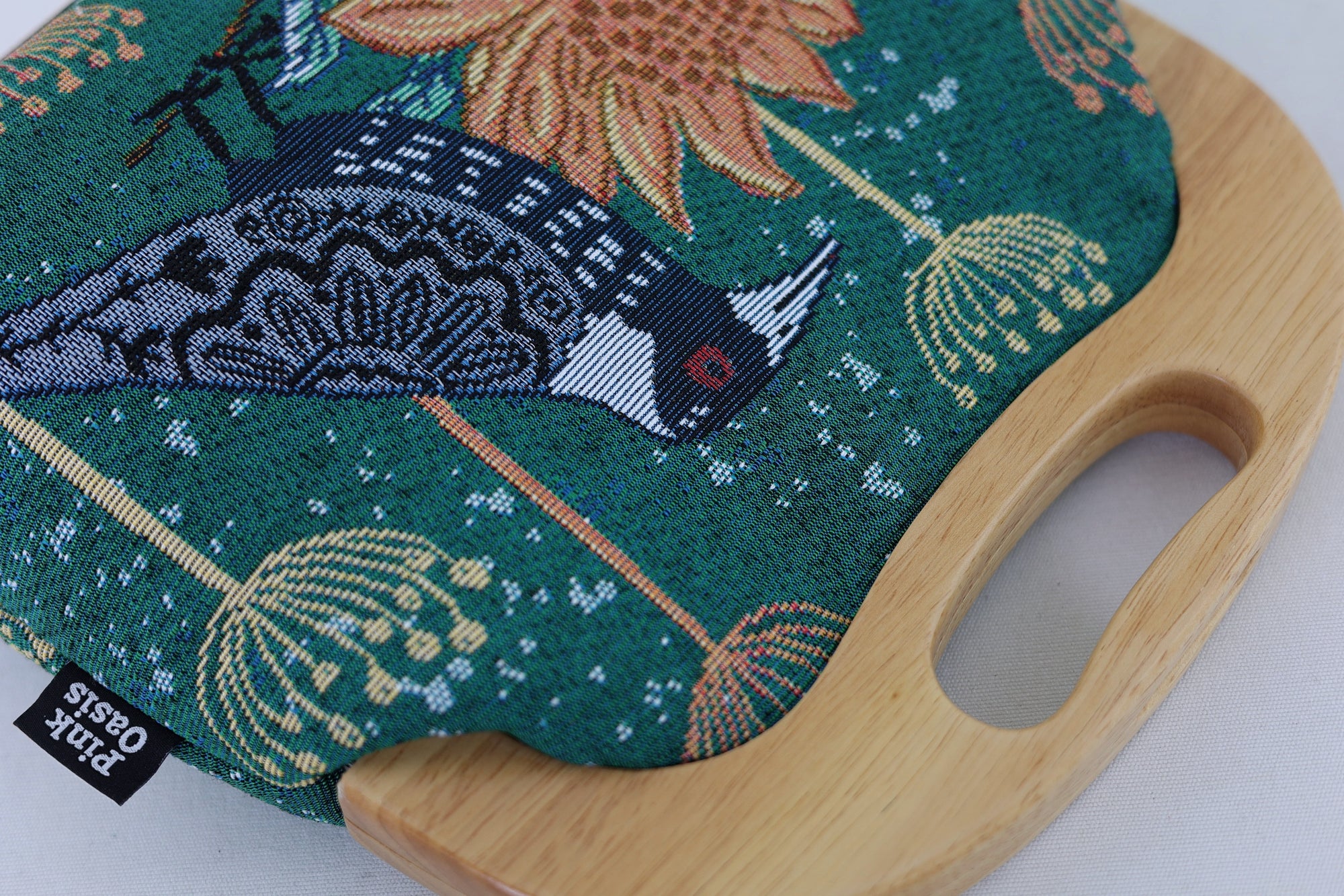 Tapestry Woven Fabric Magpie & Waratah Green Large Wood Frame Bag