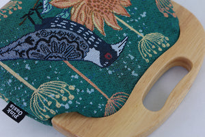 Tapestry Woven Fabric Magpie & Waratah Green Large Wood Frame Bag