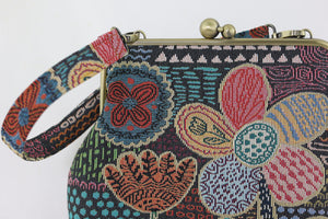 Tapestry Woven Fabric Doodle Flora Crossbody Bag with Webbing Strap