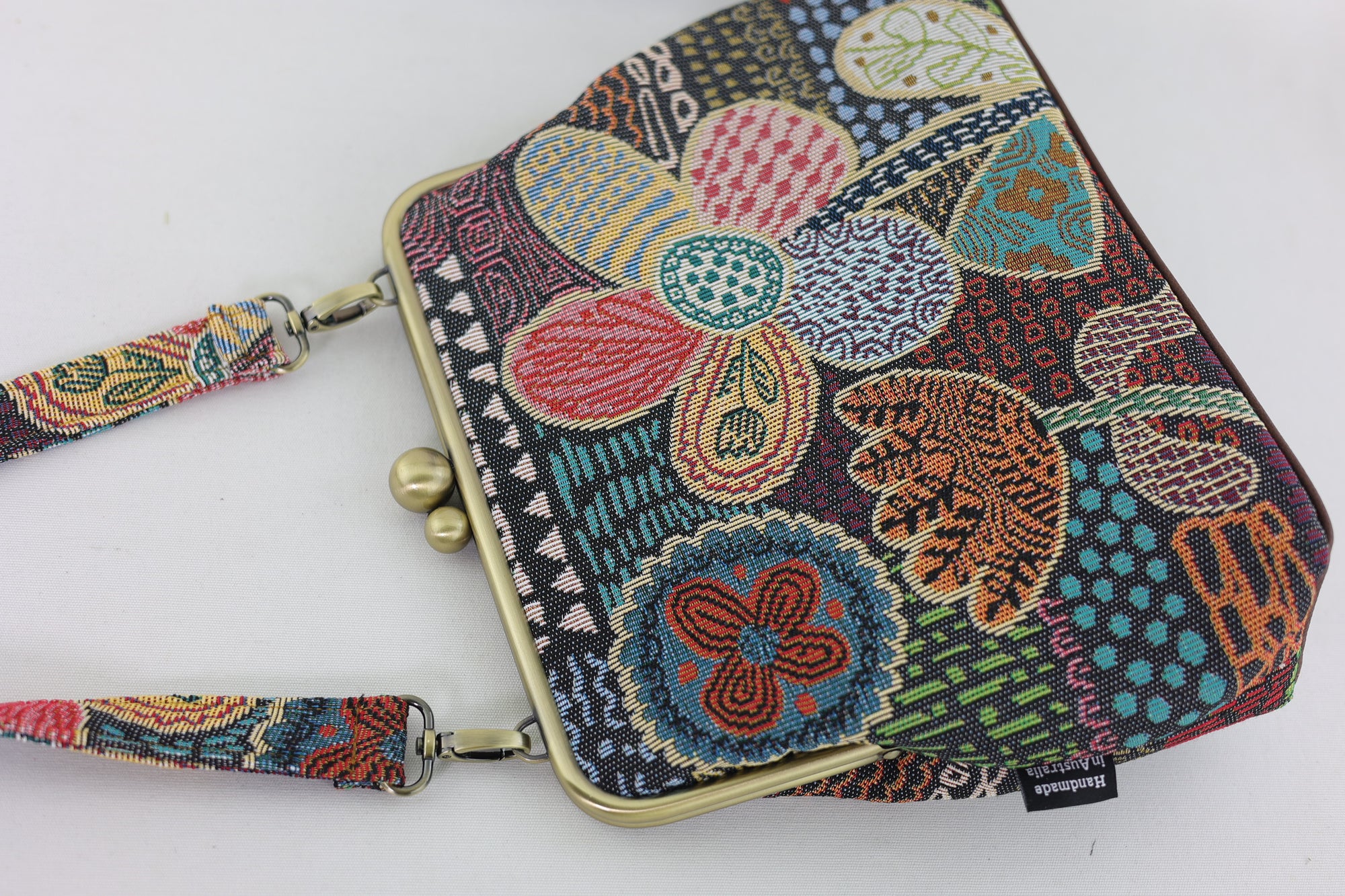 Tapestry Woven Fabric Doodle Flora Crossbody Bag with Webbing Strap