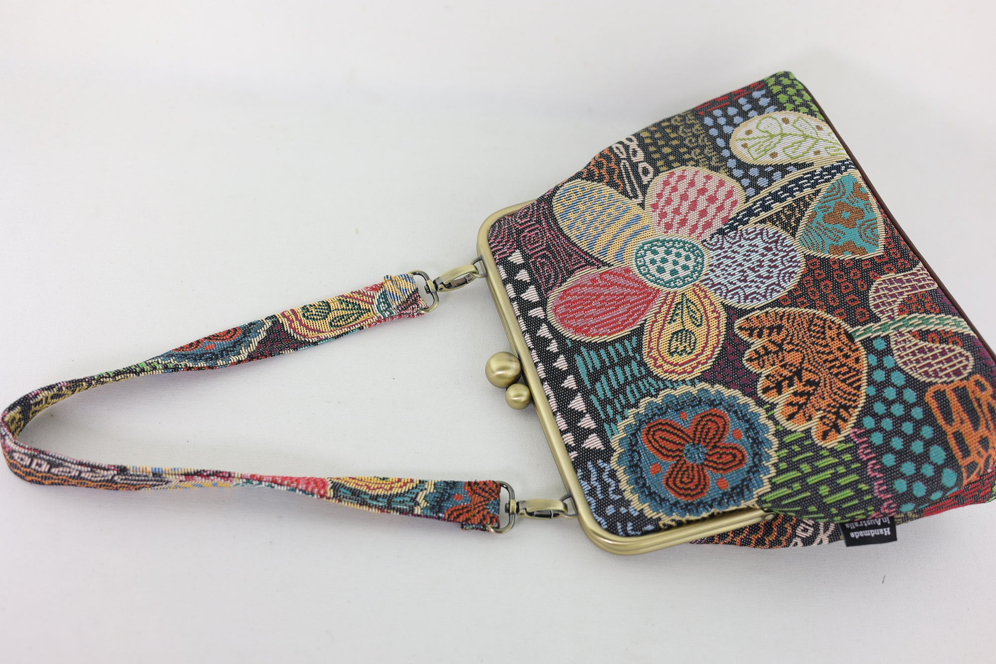 Tapestry Woven Fabric Doodle Flora Crossbody Bag with Webbing Strap