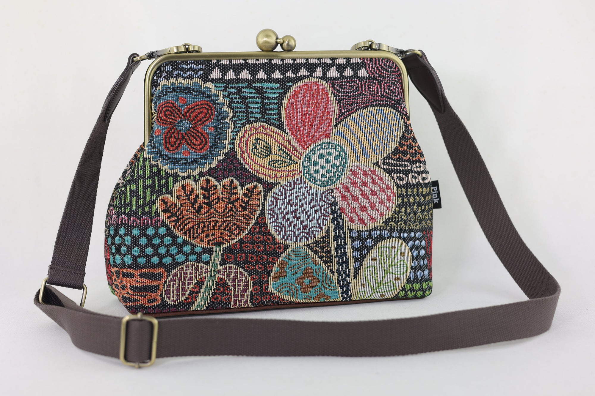 Tapestry Woven Fabric Doodle Flora Crossbody Bag with Webbing Strap