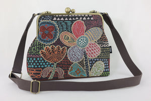 Tapestry Woven Fabric Doodle Flora Crossbody Bag with Webbing Strap