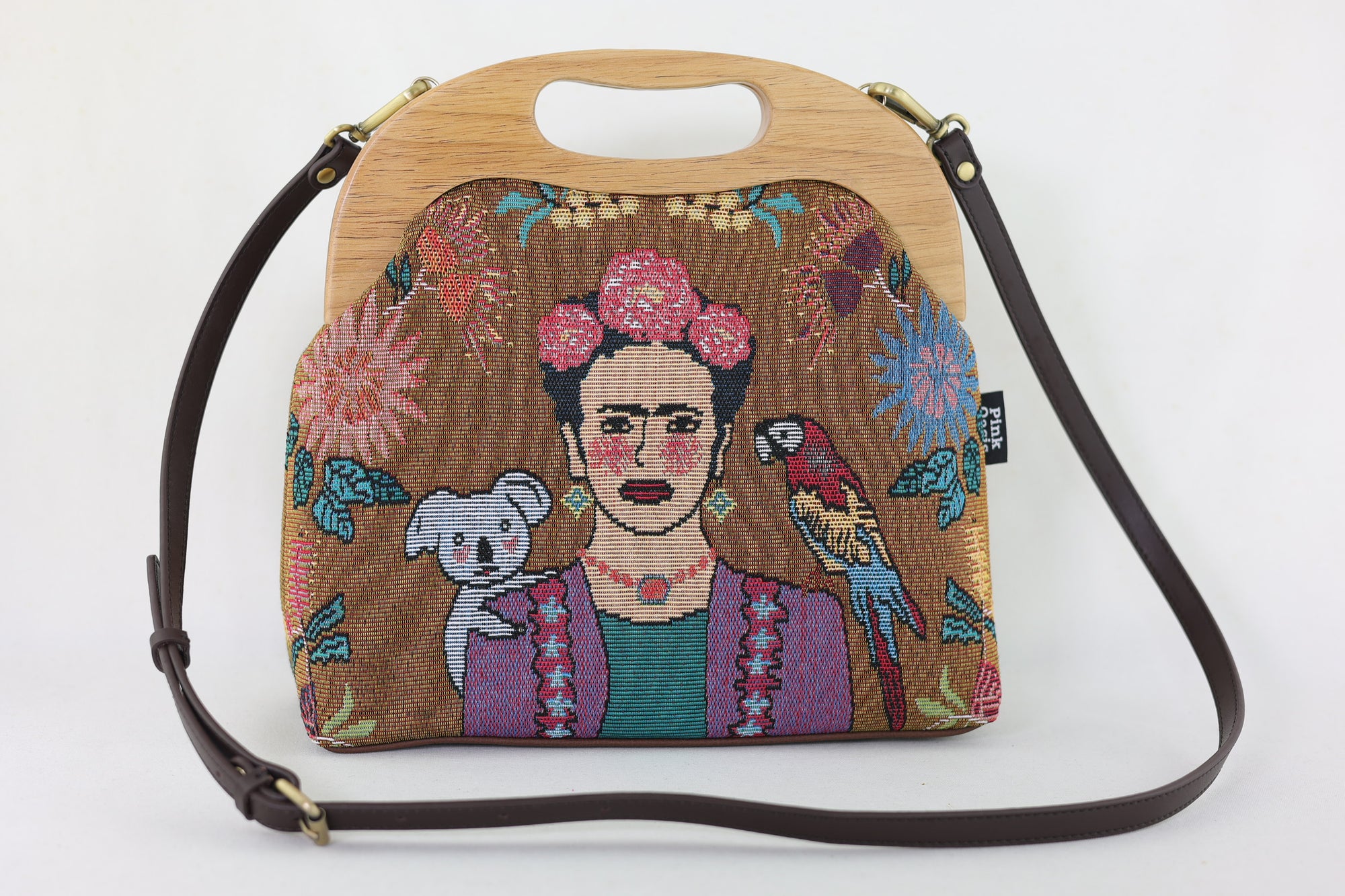 Frida Down Under Tapestry Fabric Large Wood Frame Bag | PINK OASIS