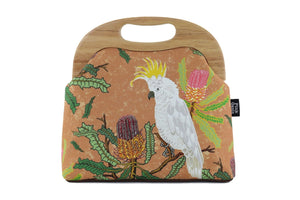 Cockatoo and Banksia Large Wood Frame Bag | PINK OASIS