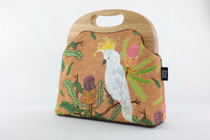 Cockatoo and Banksia Large Wood Frame Bag | PINK OASIS