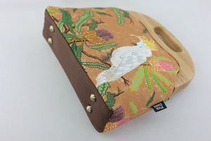 Cockatoo and Banksia Large Wood Frame Bag | PINK OASIS