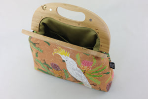 Cockatoo and Banksia Large Wood Frame Bag | PINK OASIS