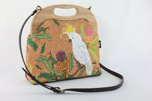 Cockatoo and Banksia Large Wood Frame Bag | PINK OASIS