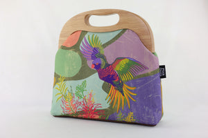 Rainbow Lorikeet Large Wood Frame Bag | PINK OASIS