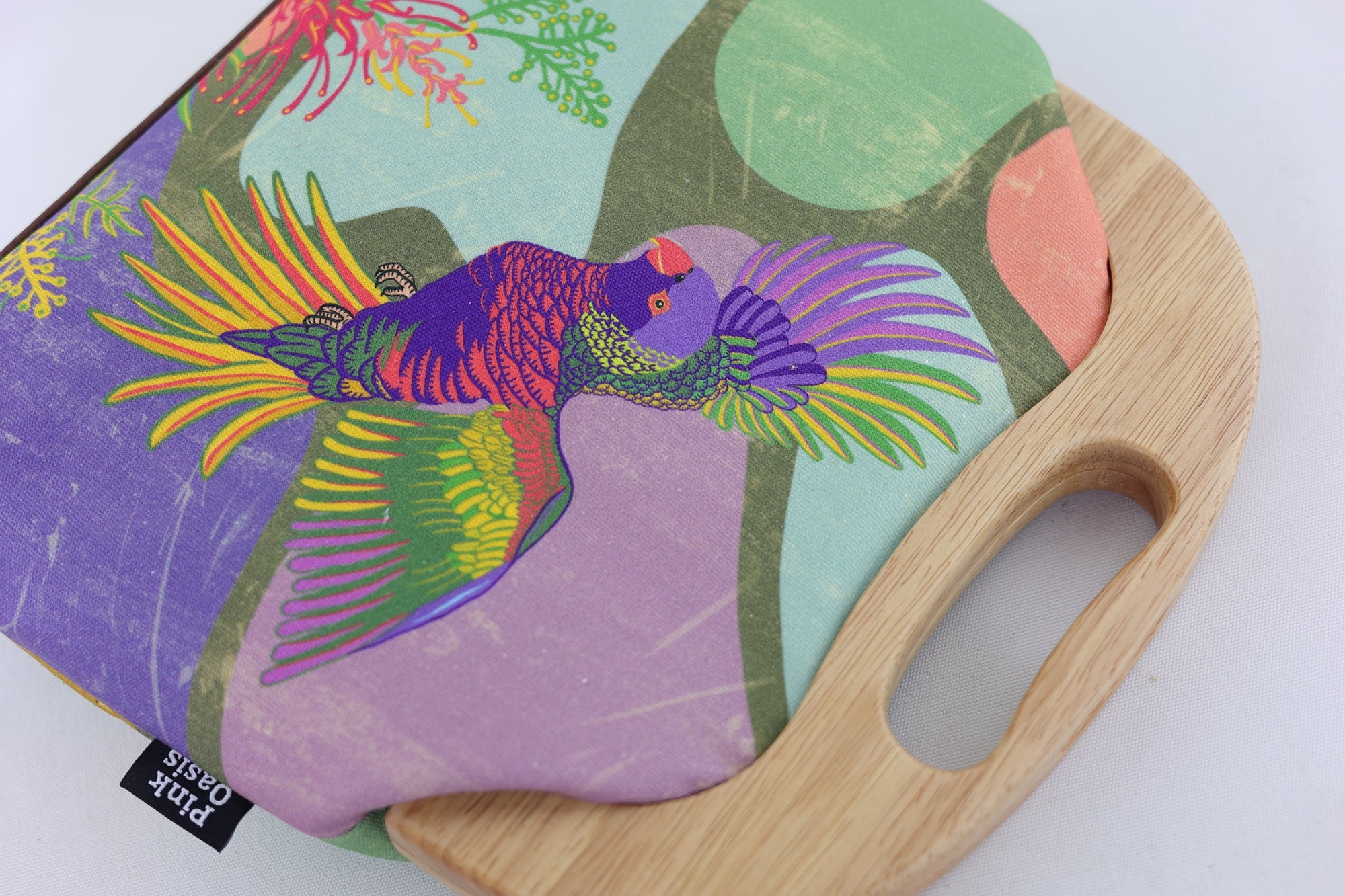 Rainbow Lorikeet Large Wood Frame Bag | PINK OASIS