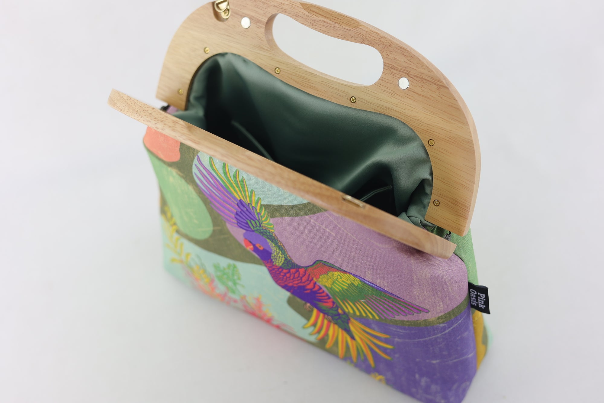 Rainbow Lorikeet Large Wood Frame Bag | PINK OASIS