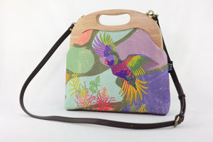 Rainbow Lorikeet Large Wood Frame Bag | PINK OASIS