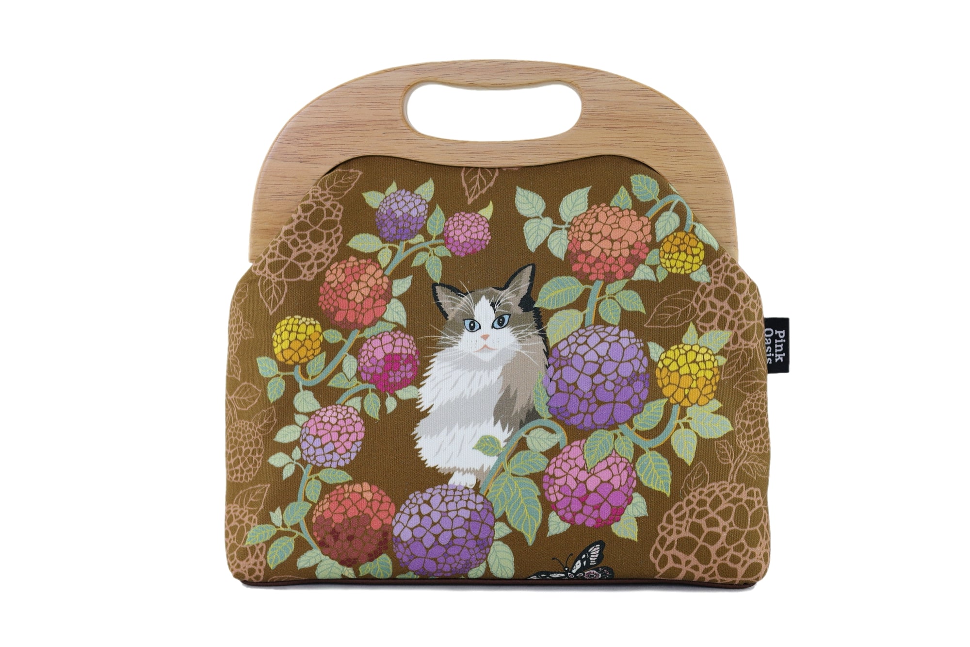 Ragdoll & Hydrangea Large Wood Frame Bag | PINK OASIS